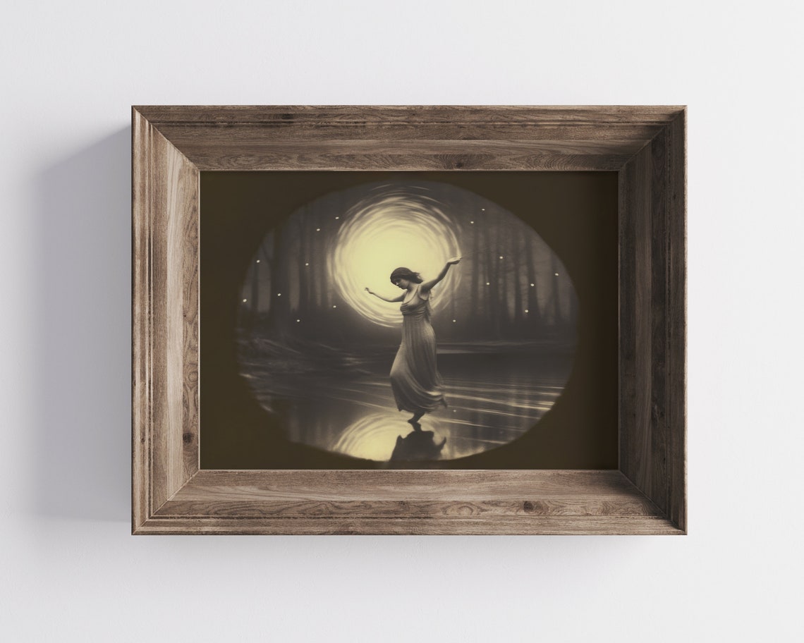 Dancing Woman Moonlit Night Water Reflection Goddess Art Poster - Image 3