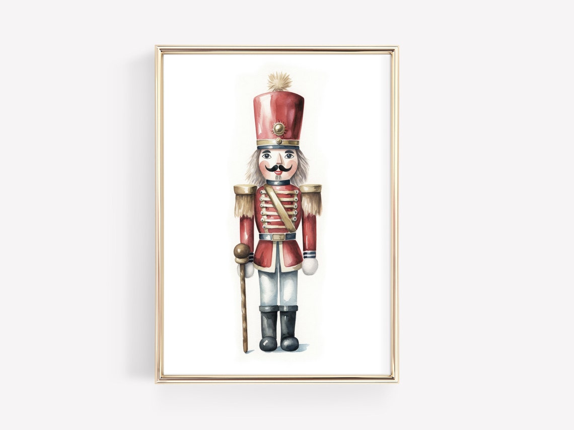 Classic Red Nutcracker Soldier Watercolor Christmas Holiday Poster - Image 4