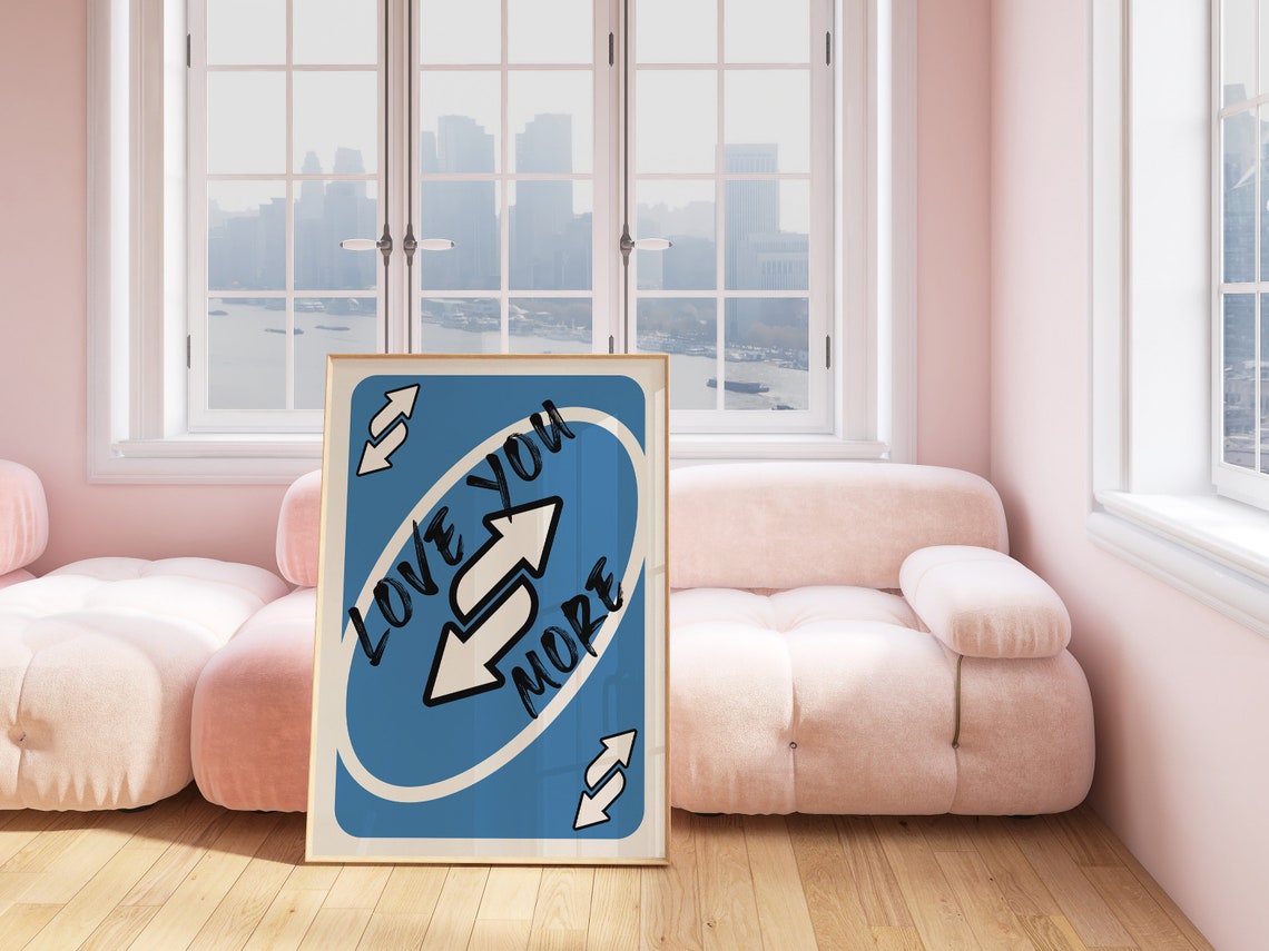 Love You More Blue Retro Reverse Playing Card Quote Wall Art - Image 2