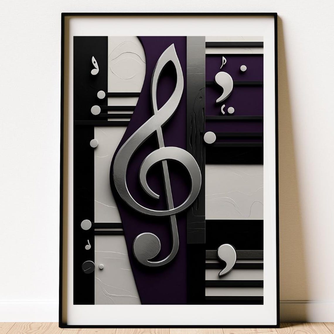 Plum Purple 3D Treble Clef Piano Key Poster in Midcentury Style