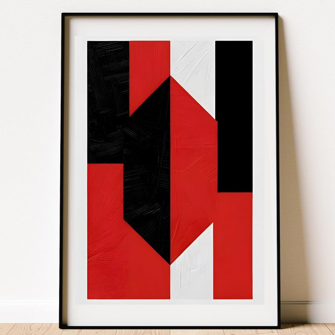Red Black White Geometric Blocks Mid-Century Modern Abstract Poster