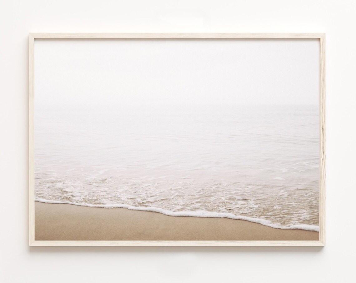 Peaceful Foggy Sea Shoreline With Soft Waves on White Sand Poster