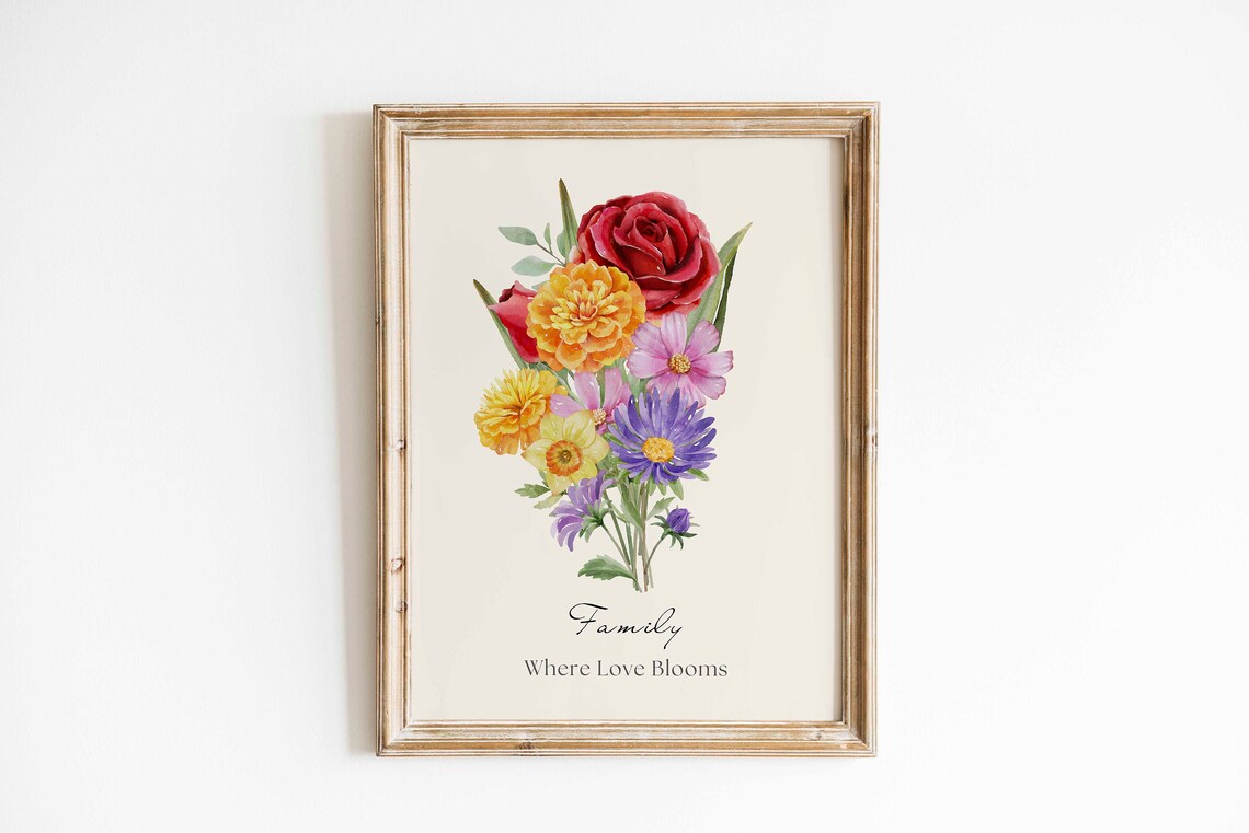 Custom Birth Flower Family Bouquet Christmas Art Print - Image 2