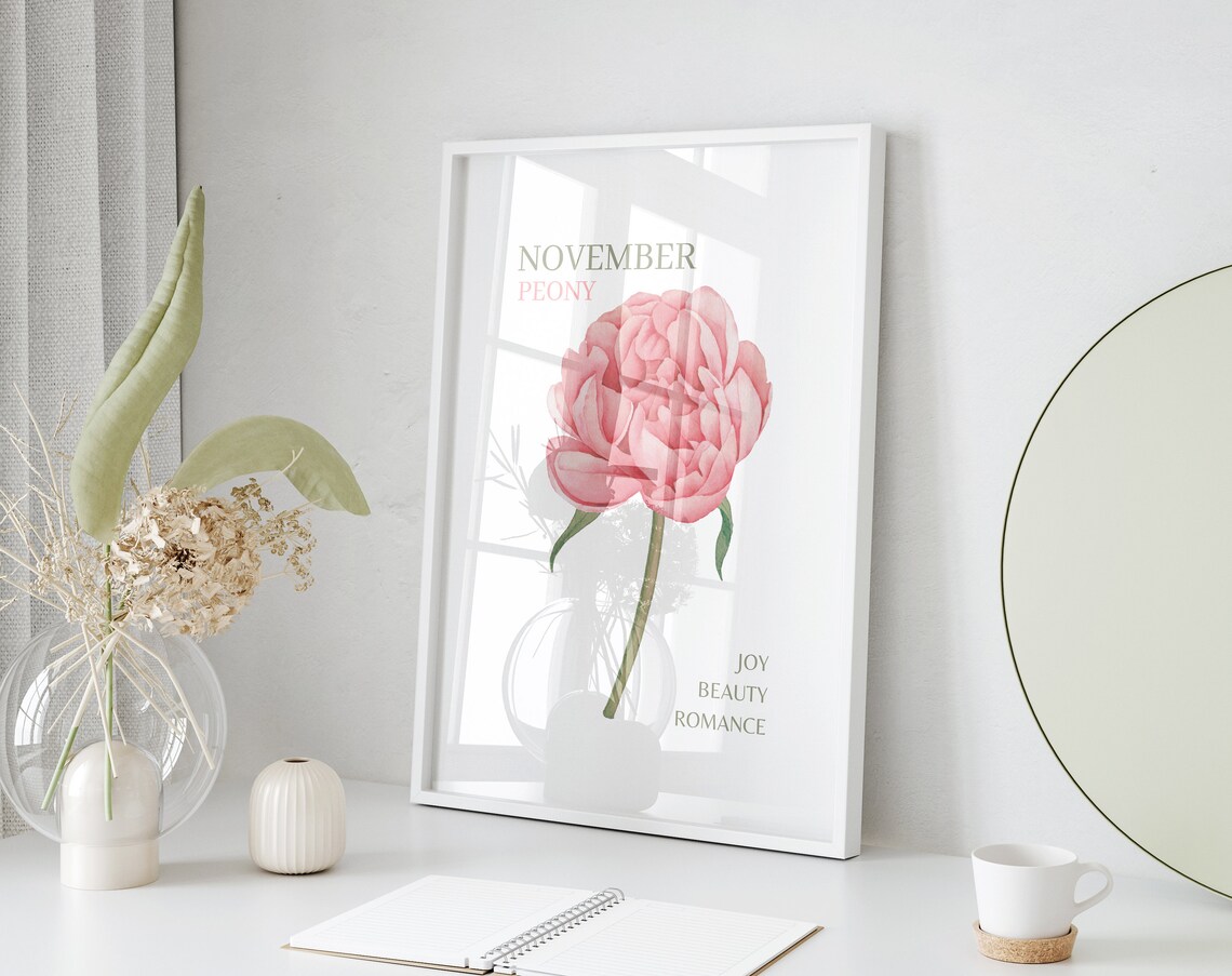 Pink Peony Watercolor Art Print, Minimalist Floral - Image 3