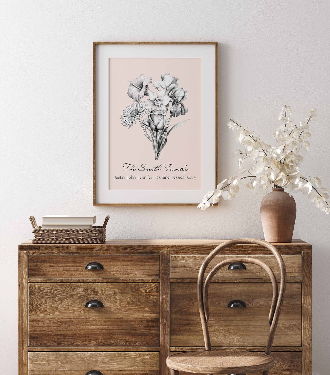 Custom Birth Flower Family Bouquet Line Art - Image 3