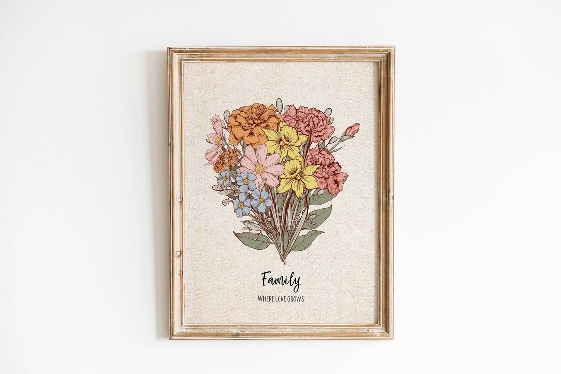 Custom Christmas Birth Flower Family Bouquet Print - Image 4