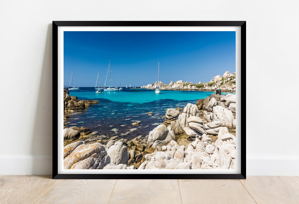 Corsica Lavezzi Islands Turquoise Water with Sailboats Poster