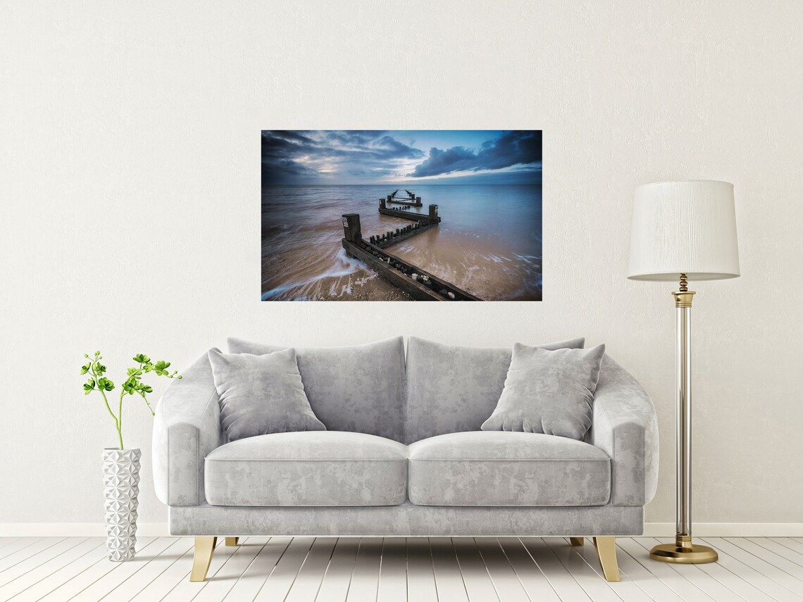 Hunstanton Beach Norfolk Wooden Groynes Moody Dusk Seascape Poster - Image 2