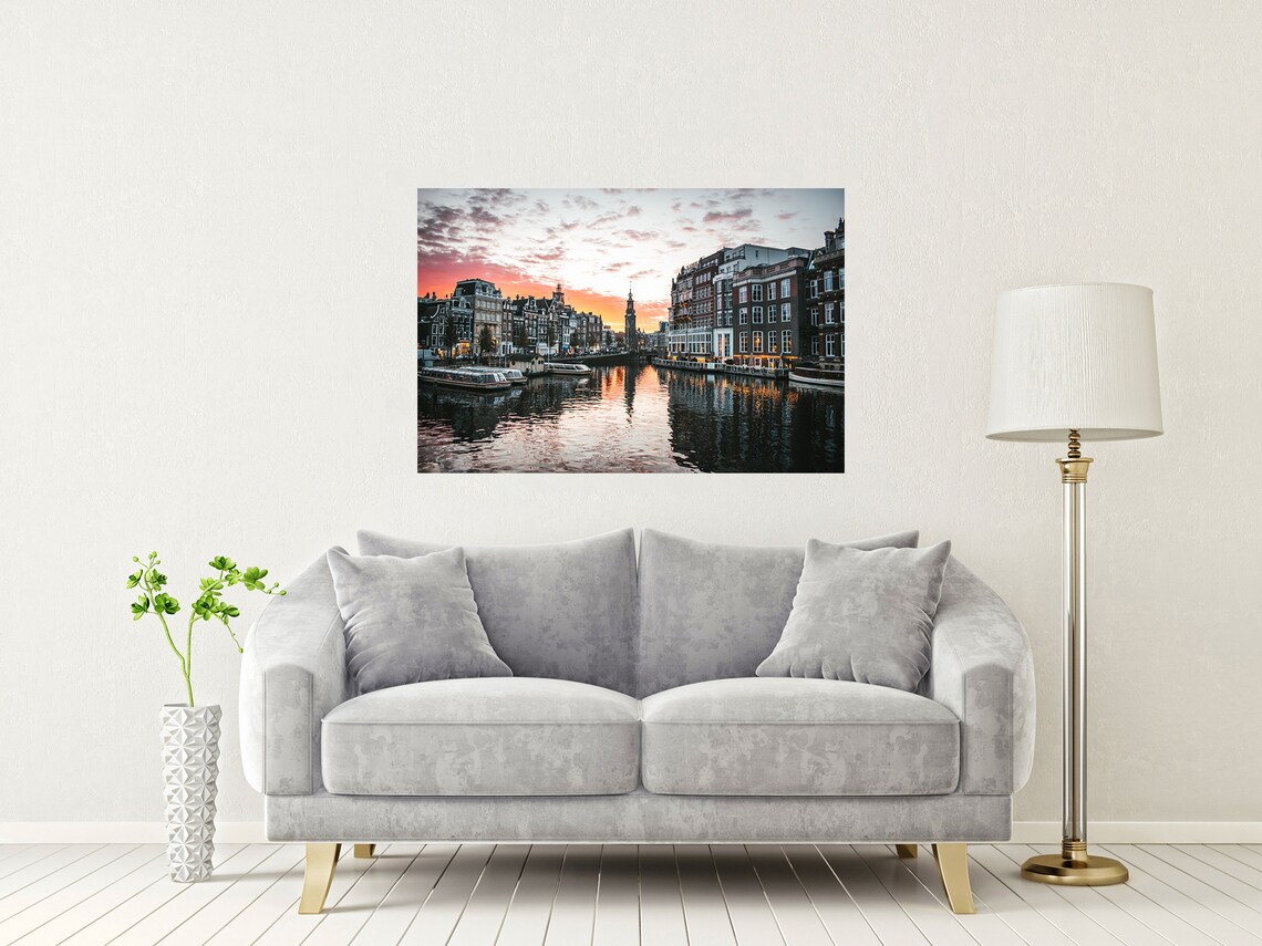Amsterdam Netherlands Canal Houses Reflected At Sunset Glow Poster - Image 2