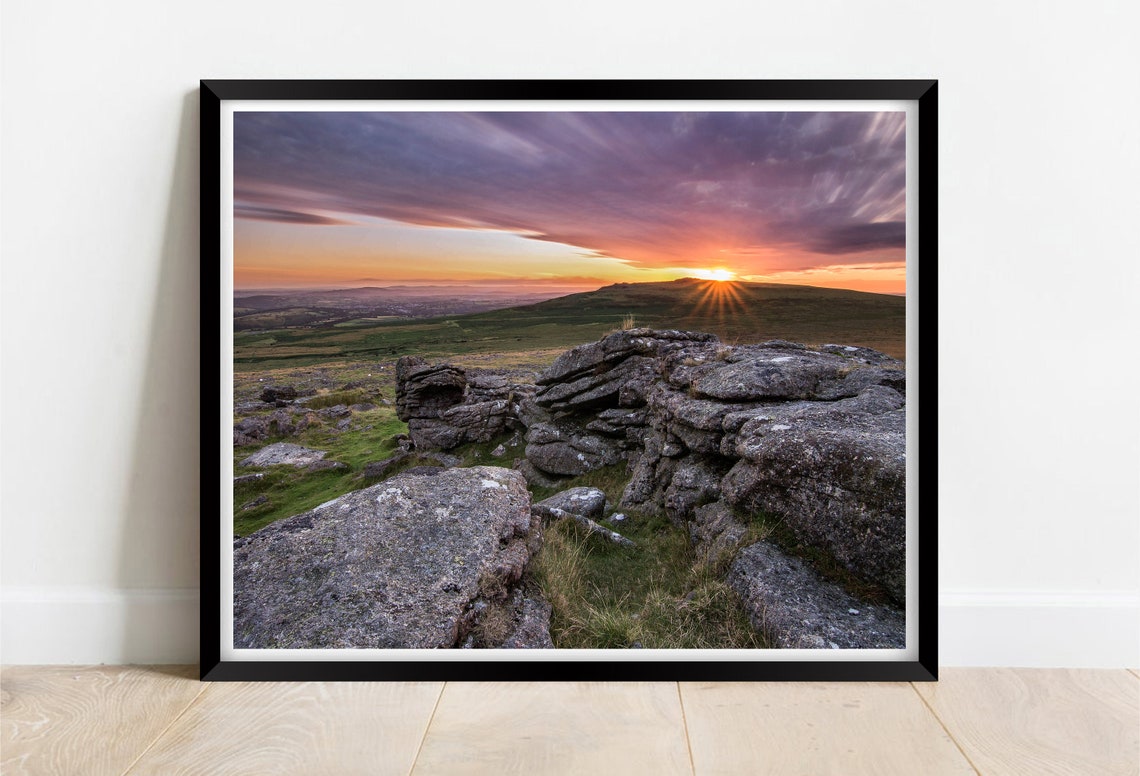 Dartmoor Granite Tor At Sunset Over Glowing Devon Moorland Poster