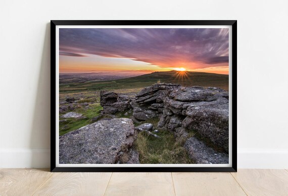 Dartmoor Granite Tor At Sunset Over Glowing Devon Moorland Poster