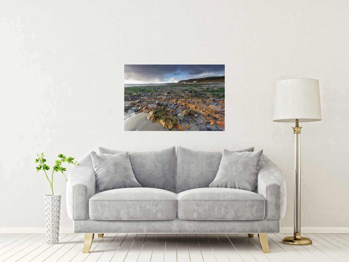 Port Eynon Beach Wales Rocky Shore Colorful Stones Dramatic Sky Poster - Image 2