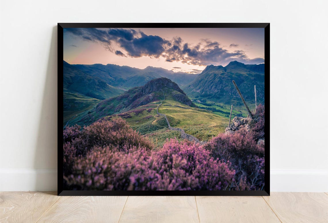Mountain Ridge at Sunset Purple Heather Moorland Valley Poster - Image 2