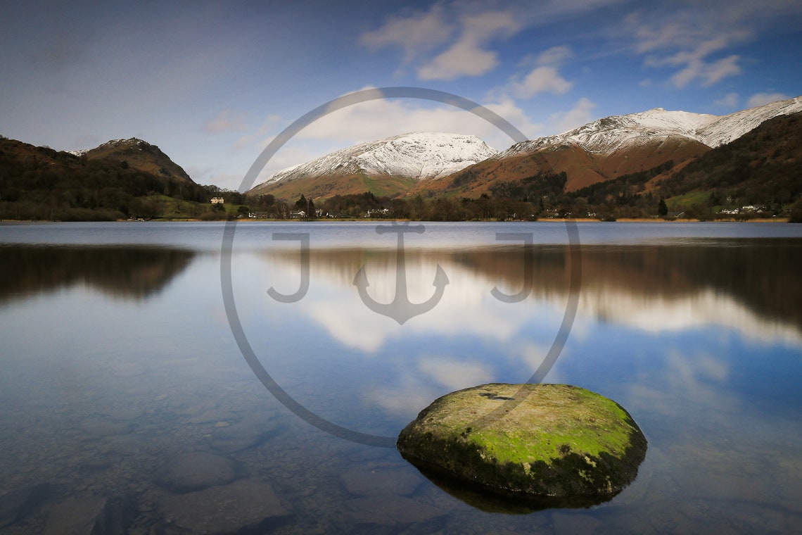 Grasmere Lake District Snow Capped Fells Mirror Reflection Poster - Image 3