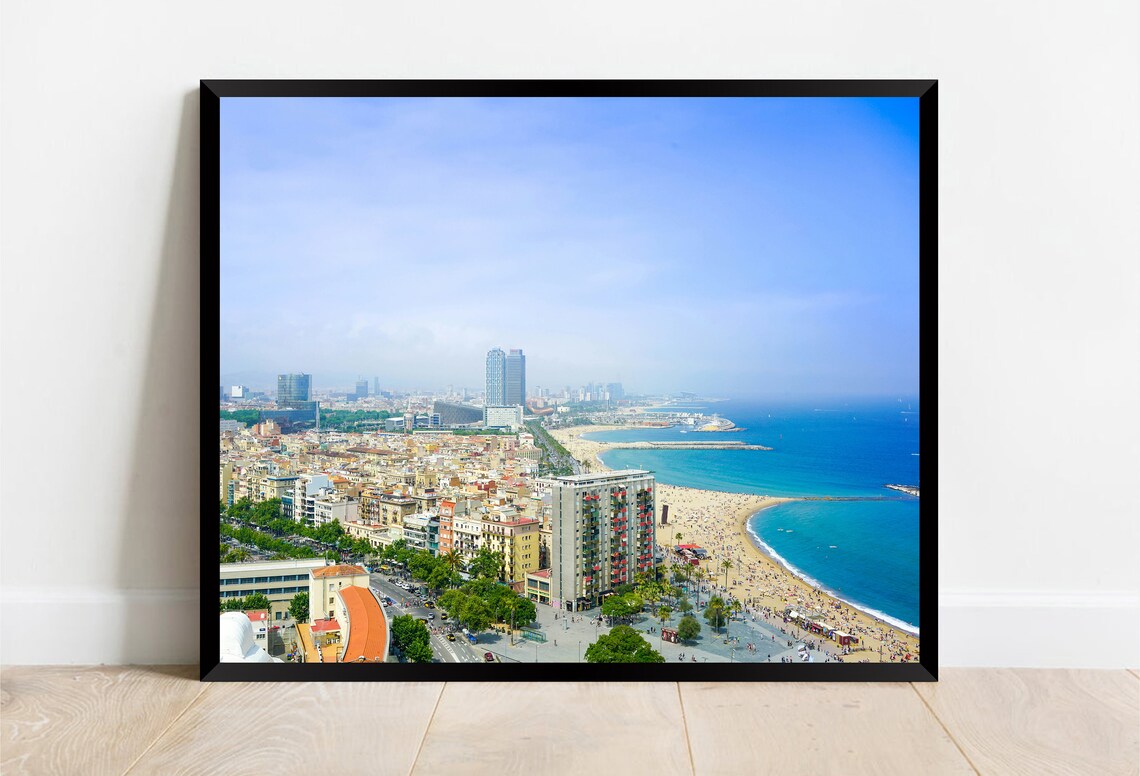 Barcelona Barceloneta Beach Aerial Turquoise Coast Photo Poster - Image 2