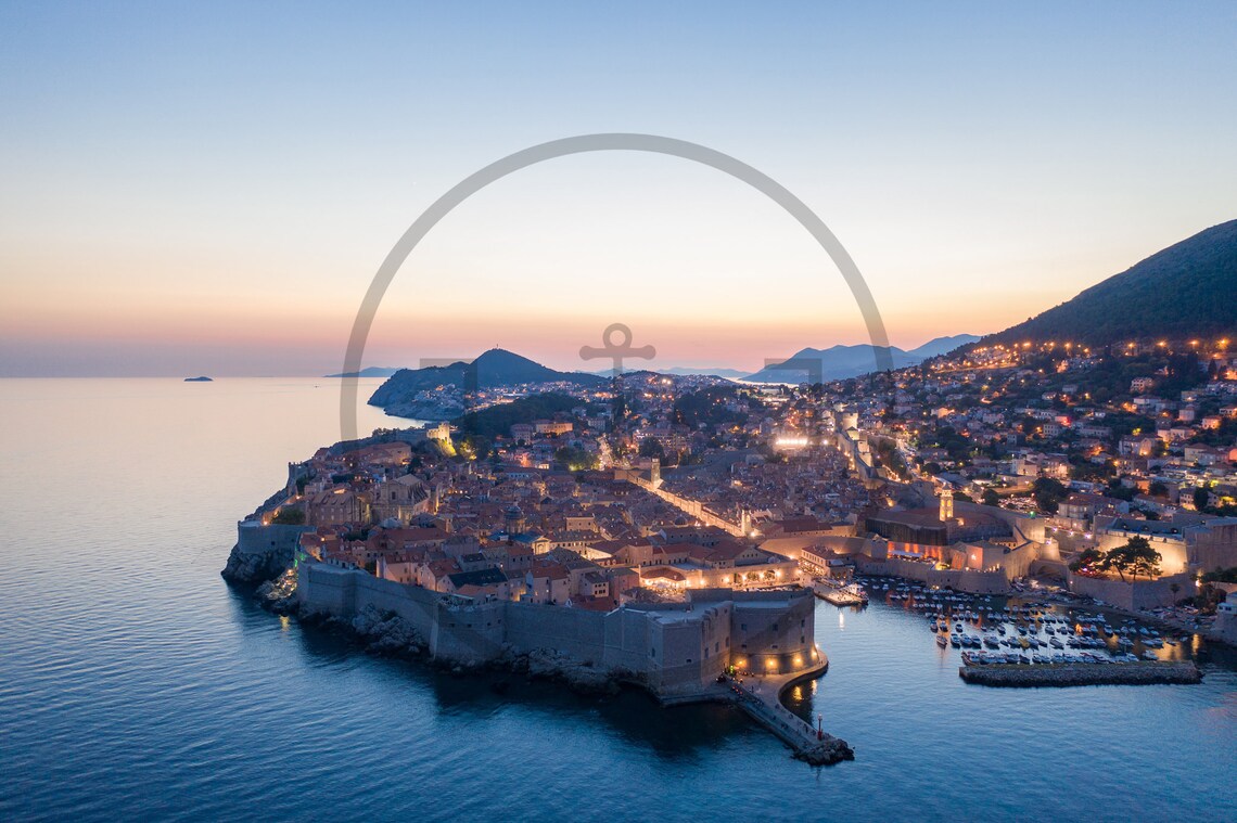 Dubrovnik Croatia Sunset Aerial Old Town Walls and Sea Poster - Image 3