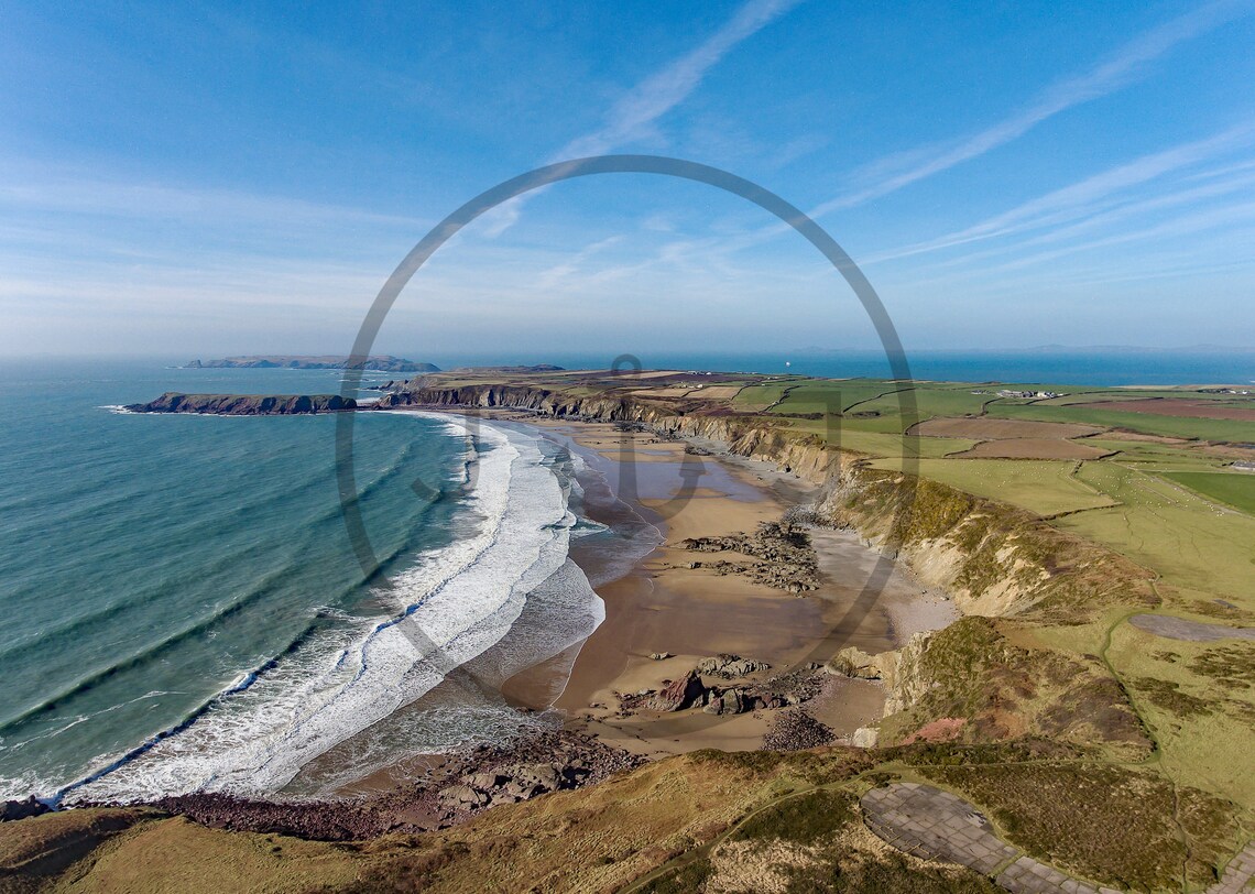 Marloes Sands Pembrokeshire Wales Aerial Surf Beach Landscape Print - Image 3