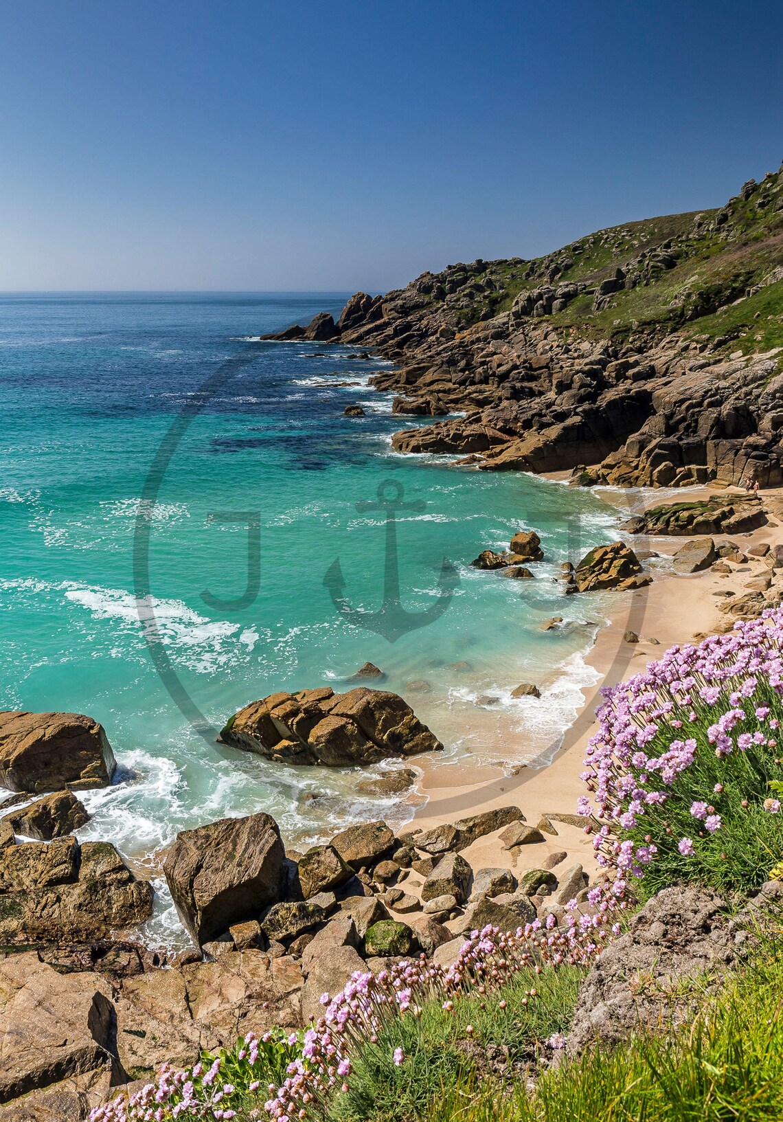 Porthchapel Beach Cornwall Rocky Cove Wildflowers Turquoise Sea Poster - Image 3
