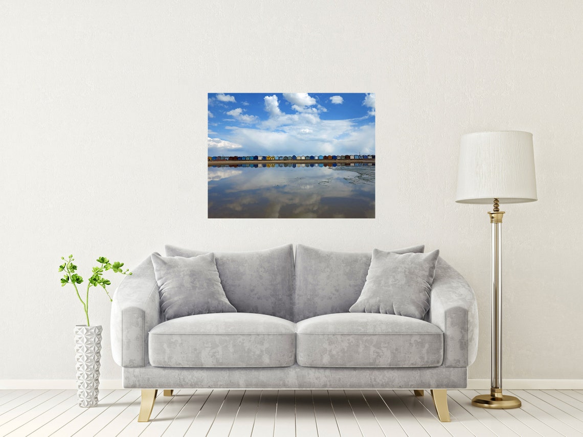 Brightlingsea Beach Huts Colorful Row Mirror Wet Sand Poster - Image 2