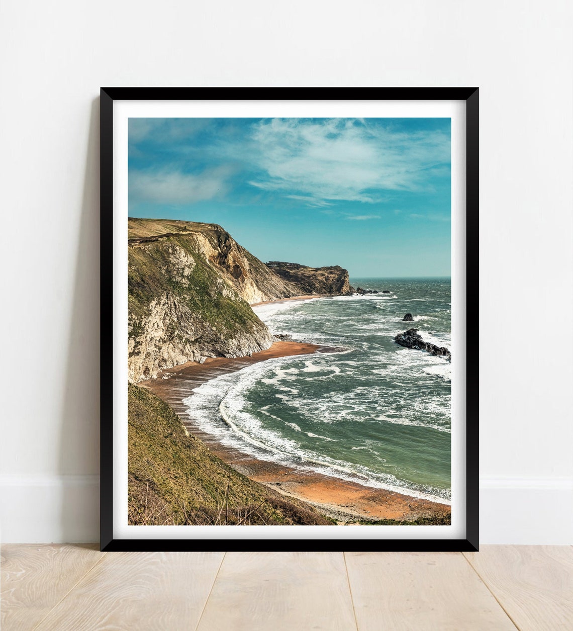 Jurassic Coast Dorset Chalk Cliffs Turquoise Beach Seascape Poster