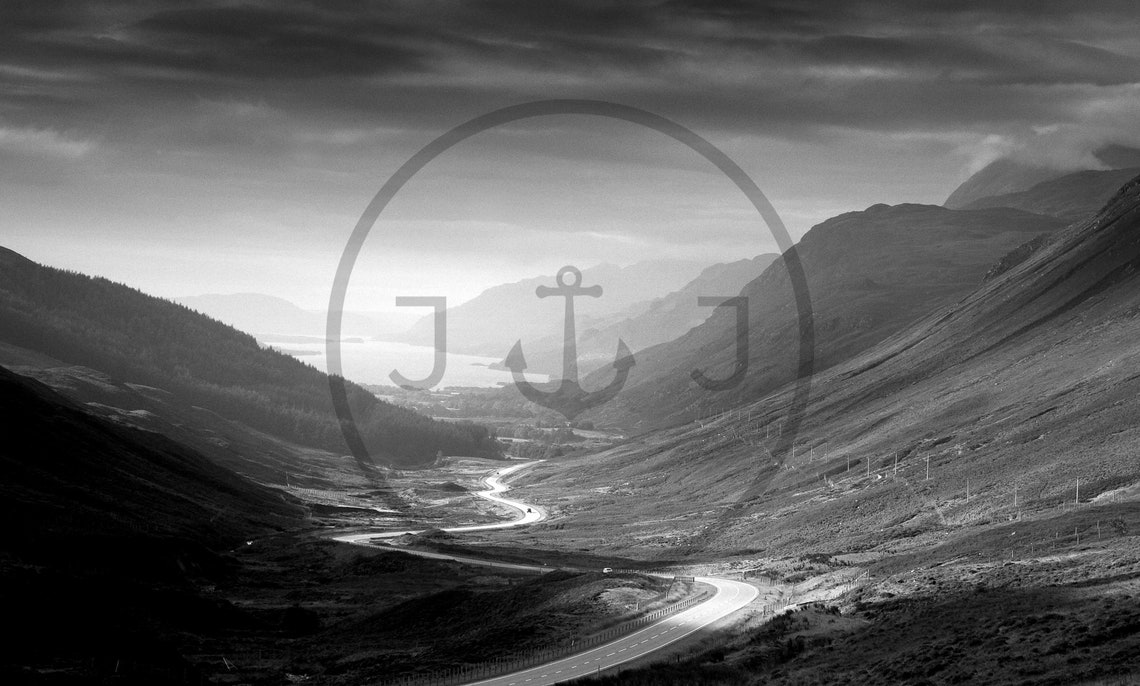 Glen Docherty Scotland Black and White Glen Road Valley Poster - Image 3