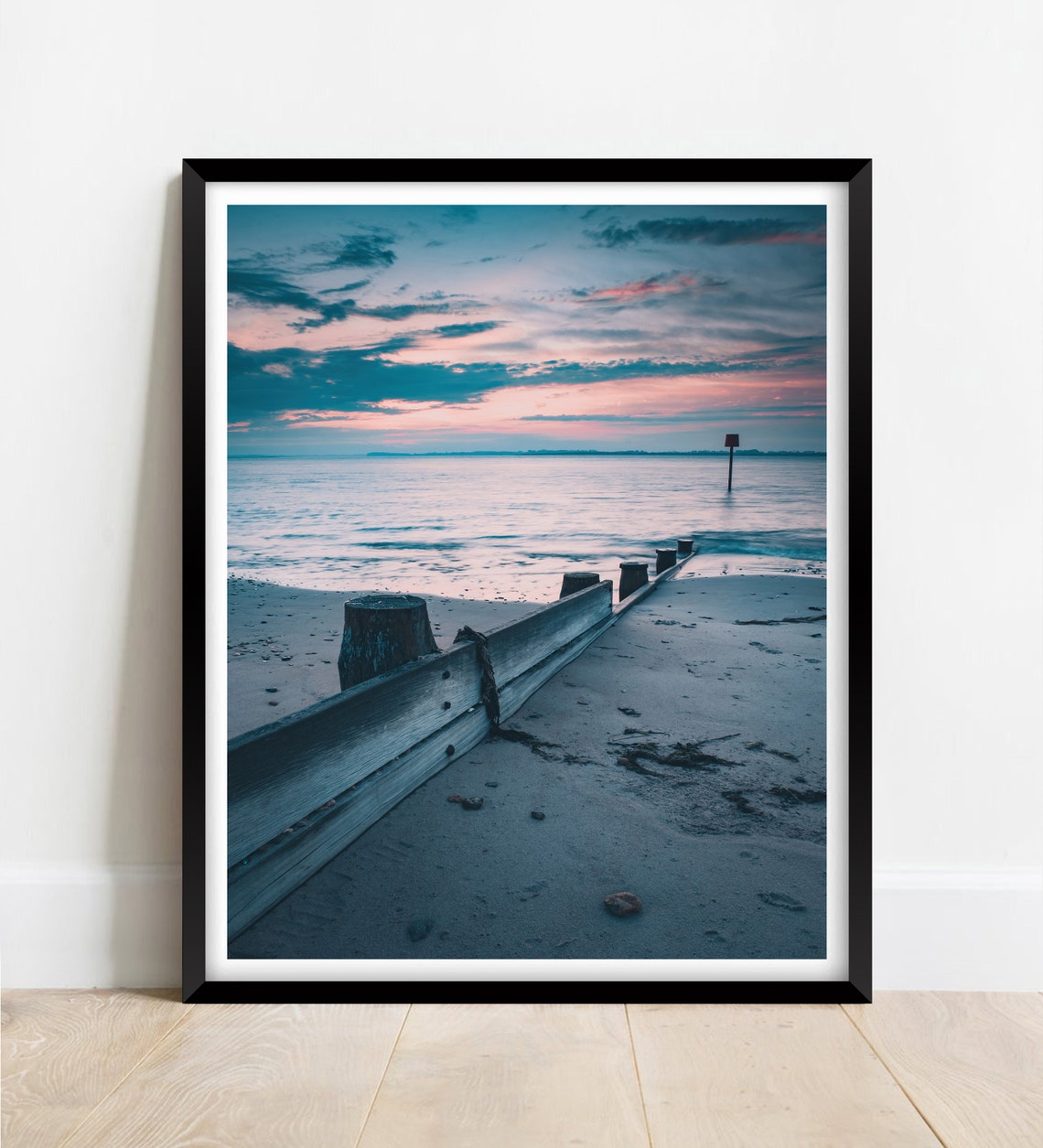 Hayling Island Hampshire Beach Wooden Groyne At Pastel Sunrise Poster