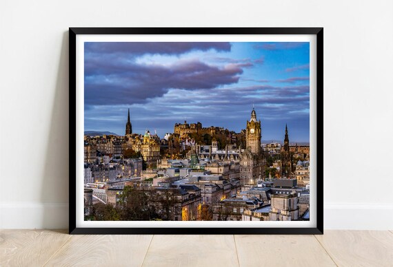 Edinburgh Old Town Skyline Castle And Clock Tower At Dusk Poster