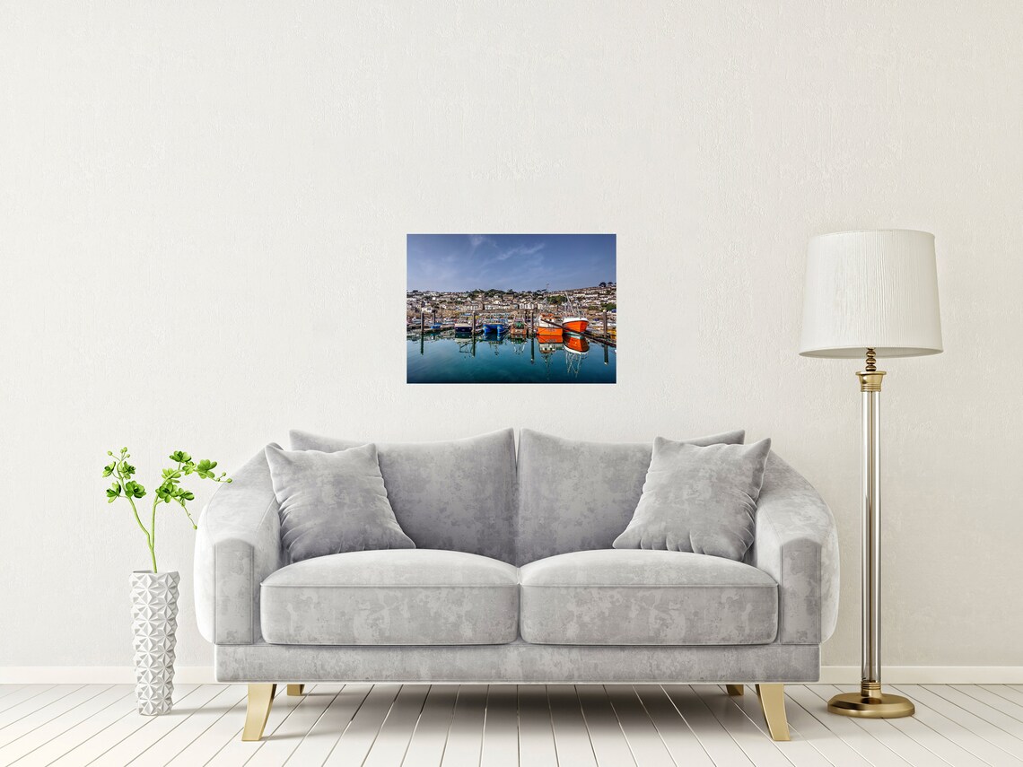 Newlyn Cornwall Fishing Boats Harbour Mirror Calm Water Scene Poster - Image 2
