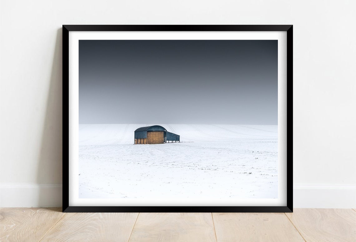 Sixpenny Handley Lone Barn In Snowy Field Winter Dorset Poster