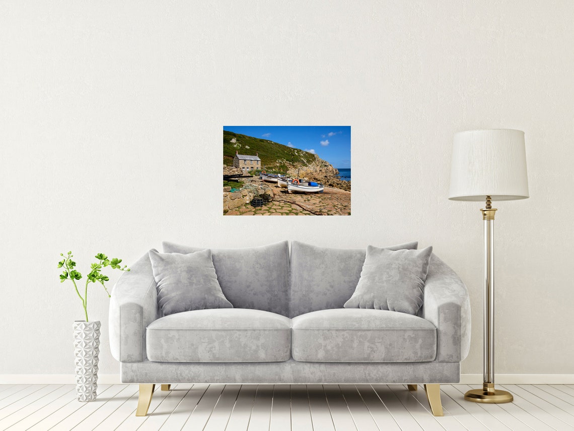 Penberth Cove Cornwall Fishing Boats Stone Cottage Cove Scene Poster - Image 2