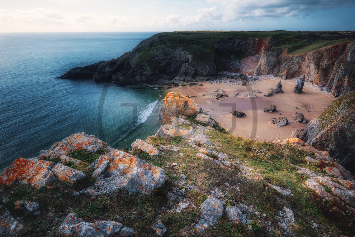 Flimston Bay Pembrokeshire Wales Clifftop Cove Sunset View Poster - Image 3