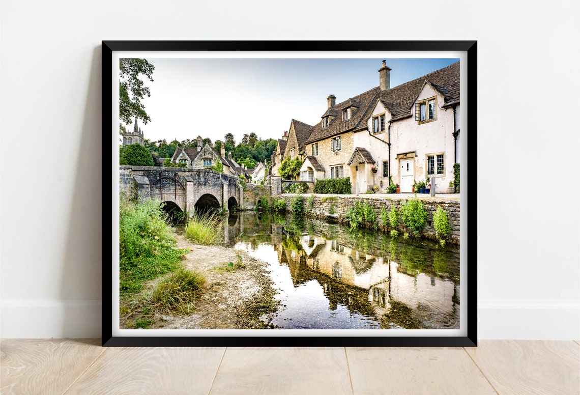 Castle Combe Wiltshire Stone Cottages Bridge River Reflection Poster