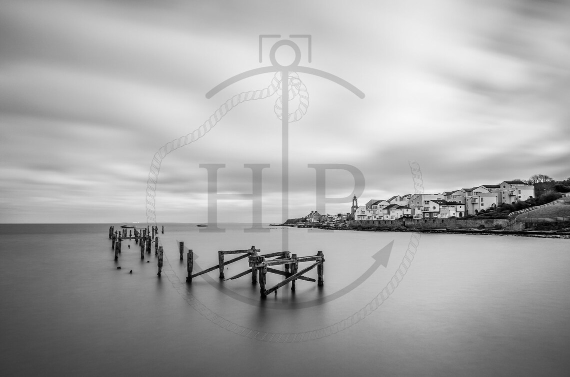 Swanage Dorset Old Pier Remains Black And White Seascape Poster - Image 3