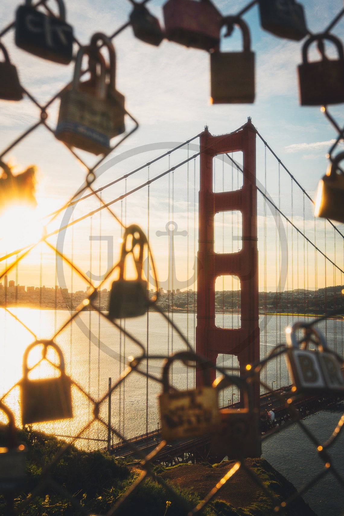Golden Gate Bridge At Sunset Framed By Love Lock Padlocks Poster - Image 3