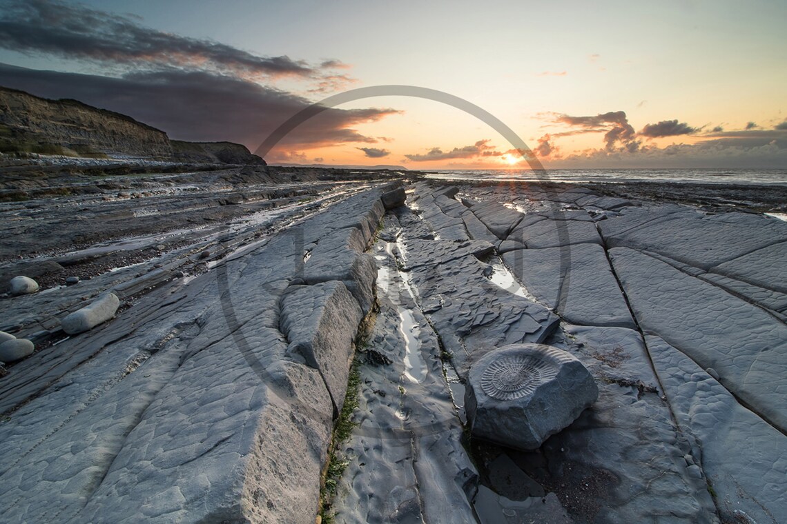 Kilve Beach Somerset Fossil Rock Shore Sunset Photography Print - Image 3