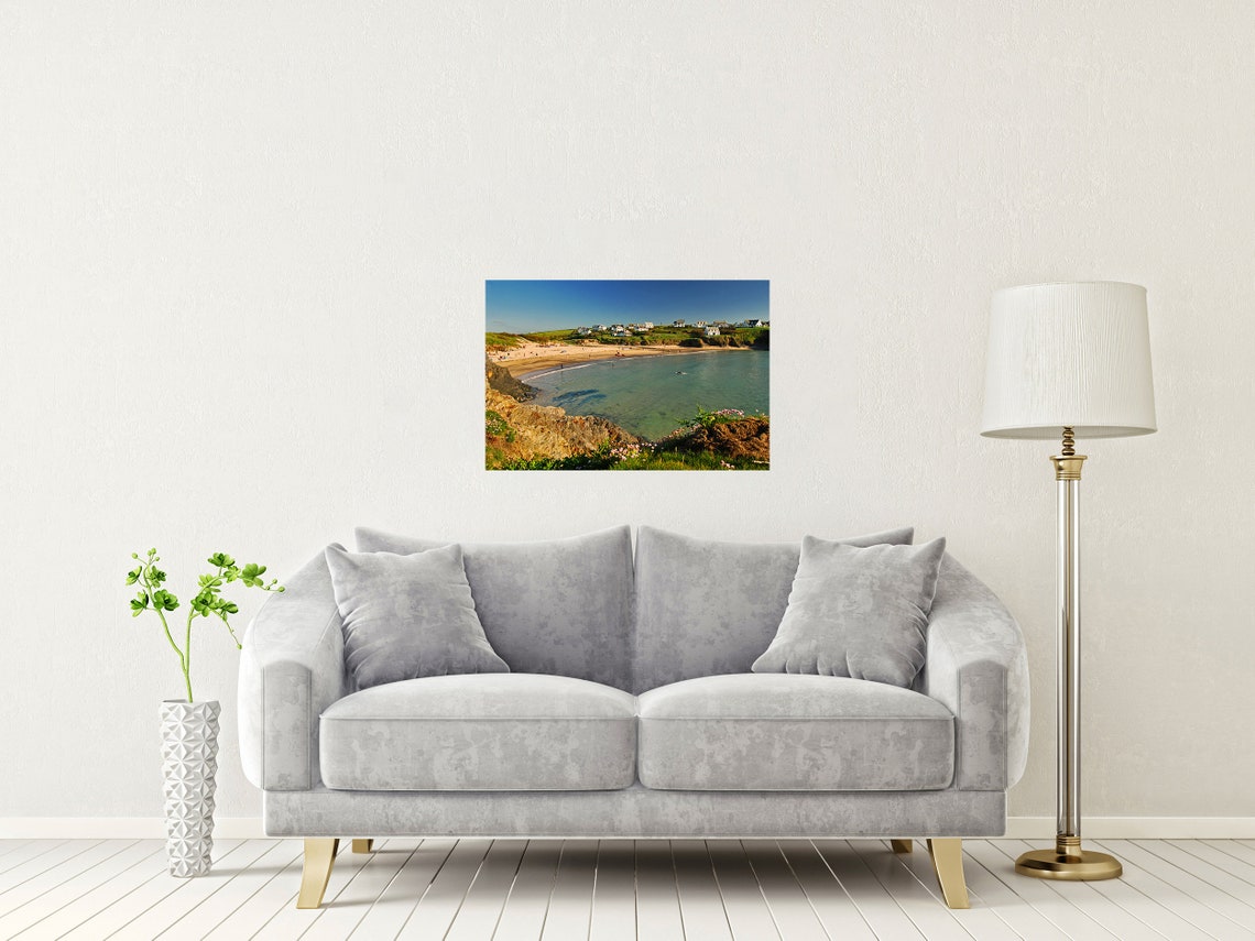 Treyarnon Bay Cornwall Sandy Cove White Cottages View Poster - Image 2
