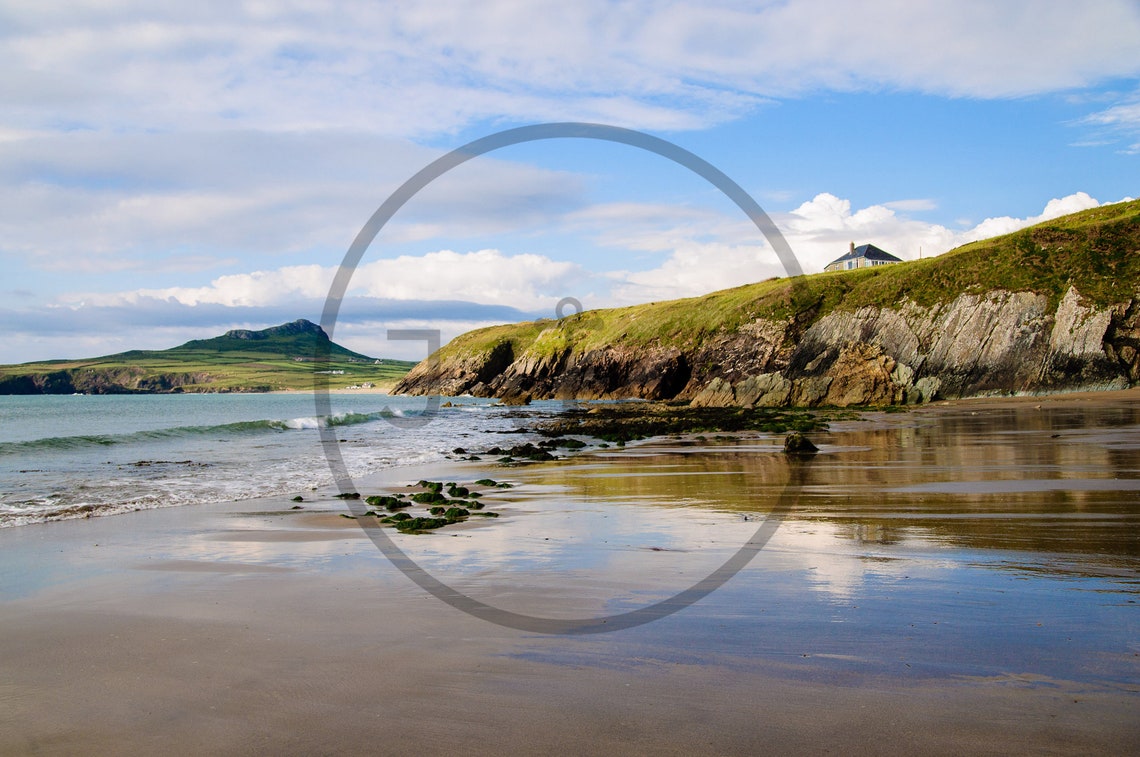 Porthlysgi Beach Mirror Reflections On Wet Sand Wales Poster - Image 3