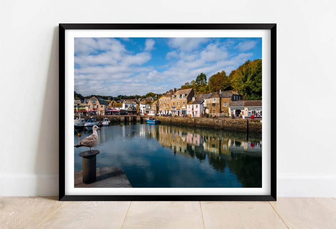 Padstow Harbour Cornwall Seagull Over Boats Waterfront Scene Poster
