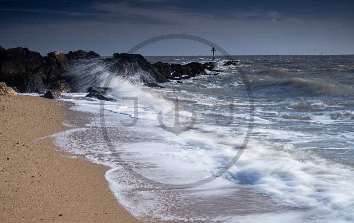 Jaywick Sands Essex Waves Crashing Rocky Groyne Turbines Poster - Image 3