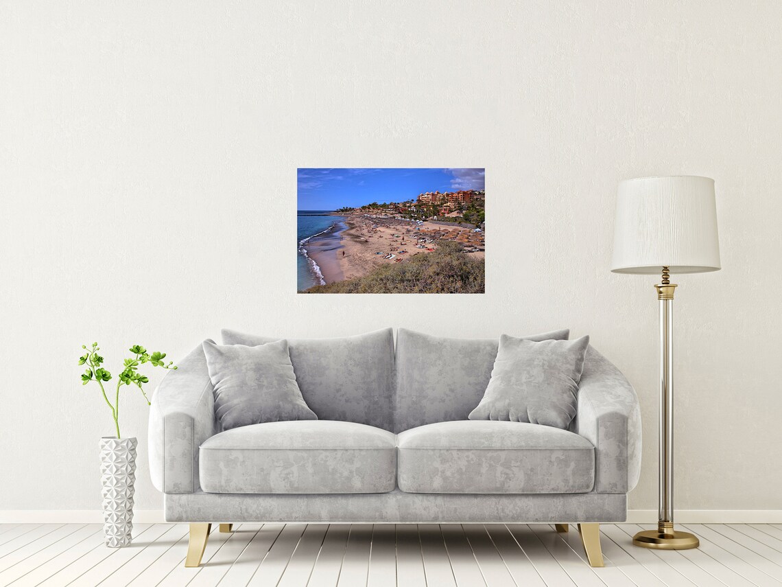 Los Cristianos Tenerife Busy Sandy Beach Sun Loungers Resort Poster - Image 2