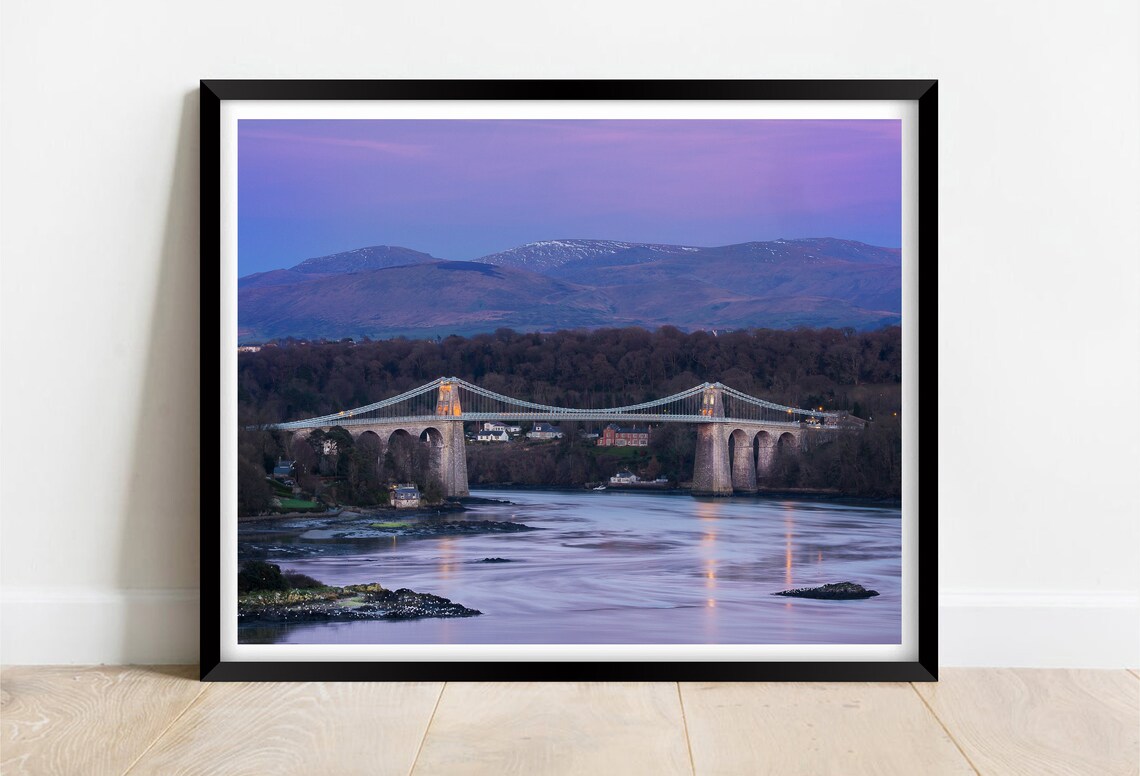 Menai Suspension Bridge Isle Of Anglesey Wales Dusk Twilight Poster