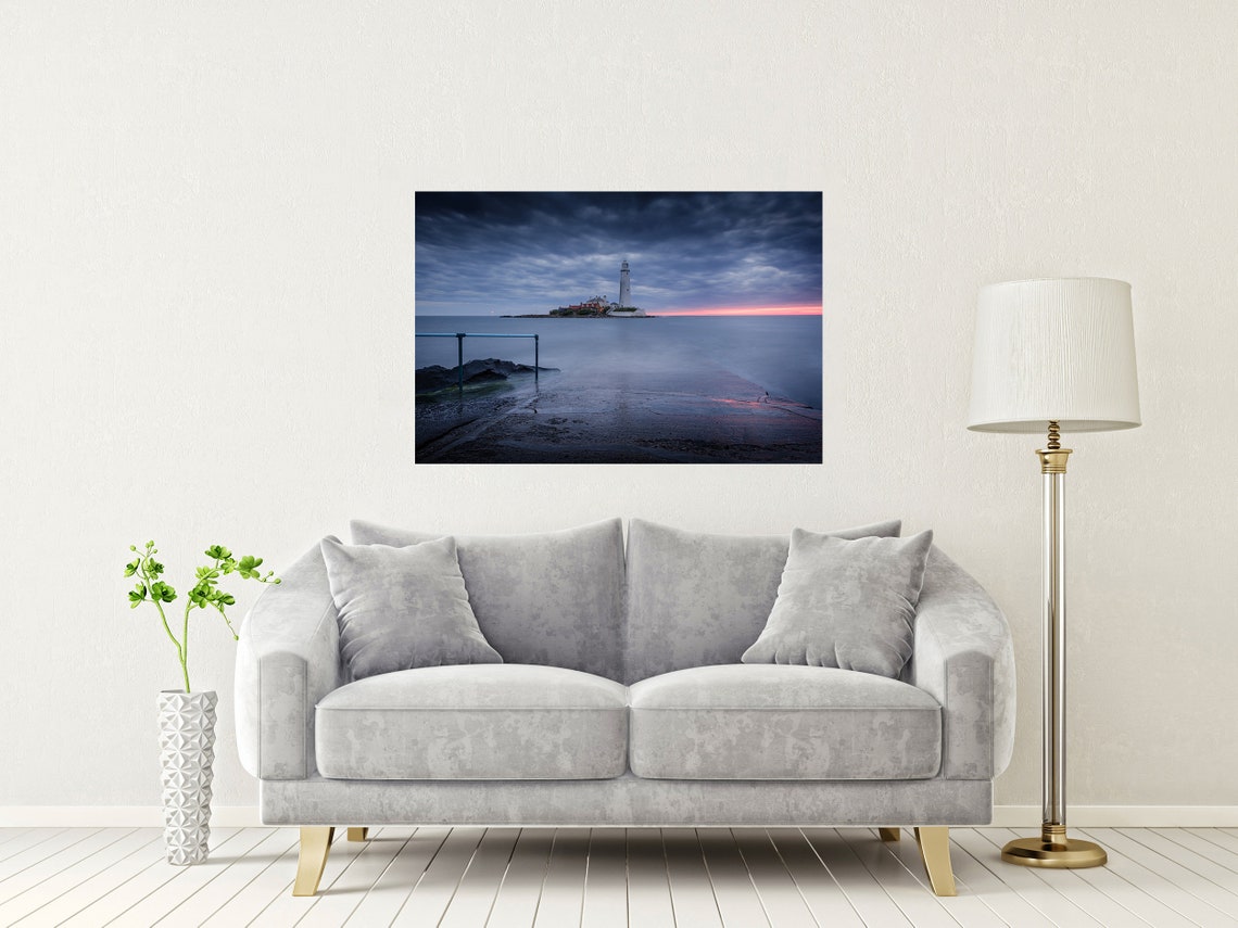 St Marys Lighthouse Whitley Bay Stormy Dusk Long Exposure Poster - Image 2