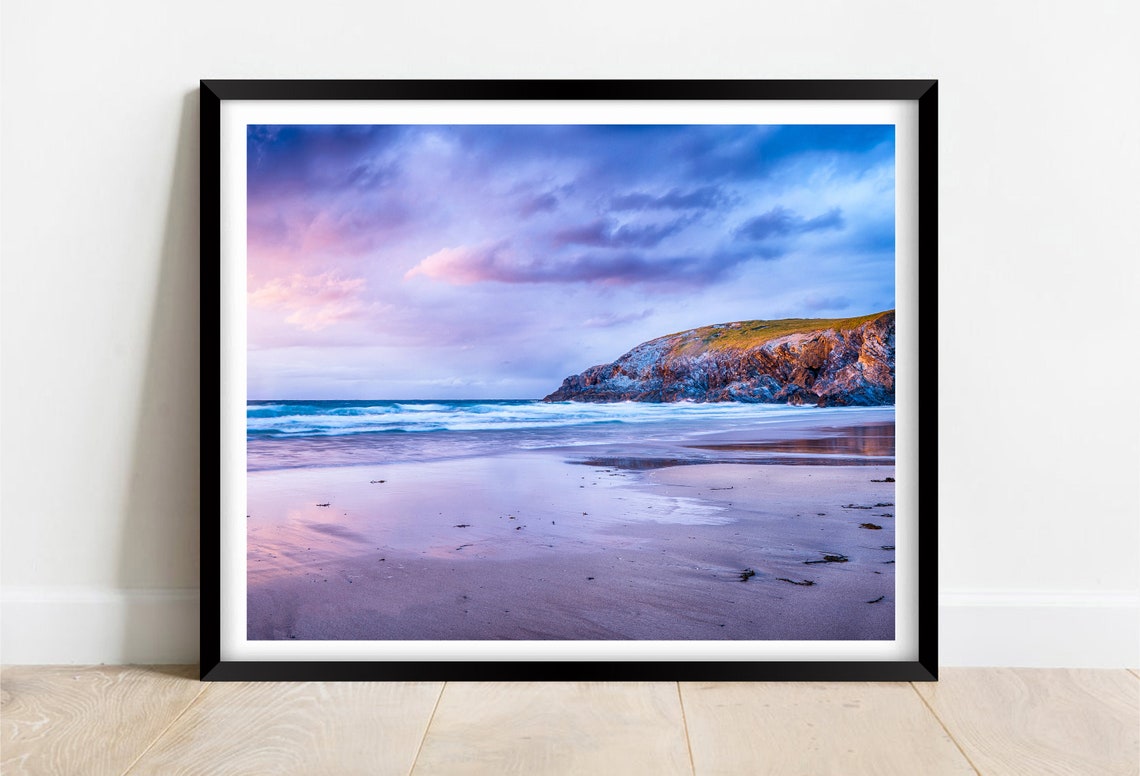 Porth Joke Beach Cornwall Sunset Over Sandy Shoreline Poster