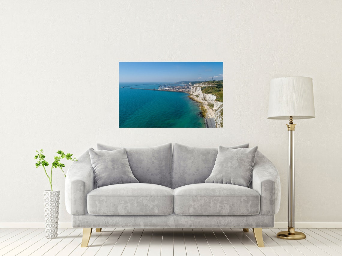 White Cliffs of Dover and Dover Harbor Aerial Seascape Poster - Image 2