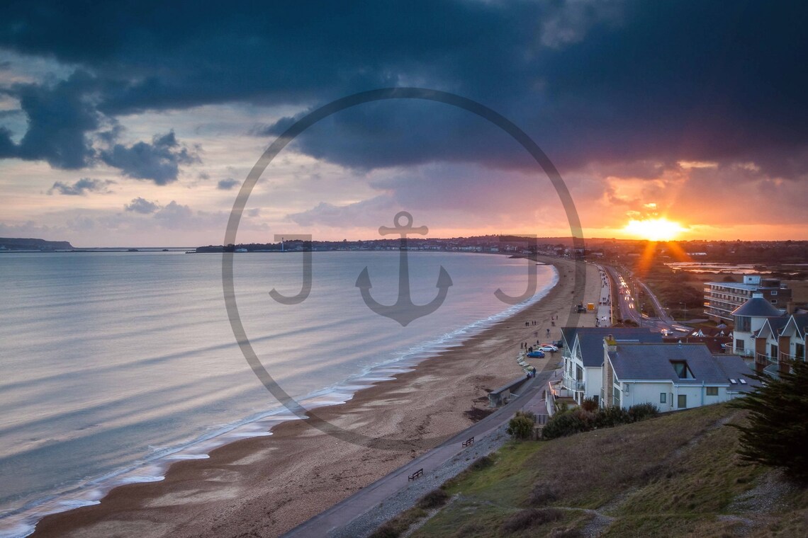 Weymouth Beach Dorset Sunset Curved Bay Seaside Houses Poster - Image 3