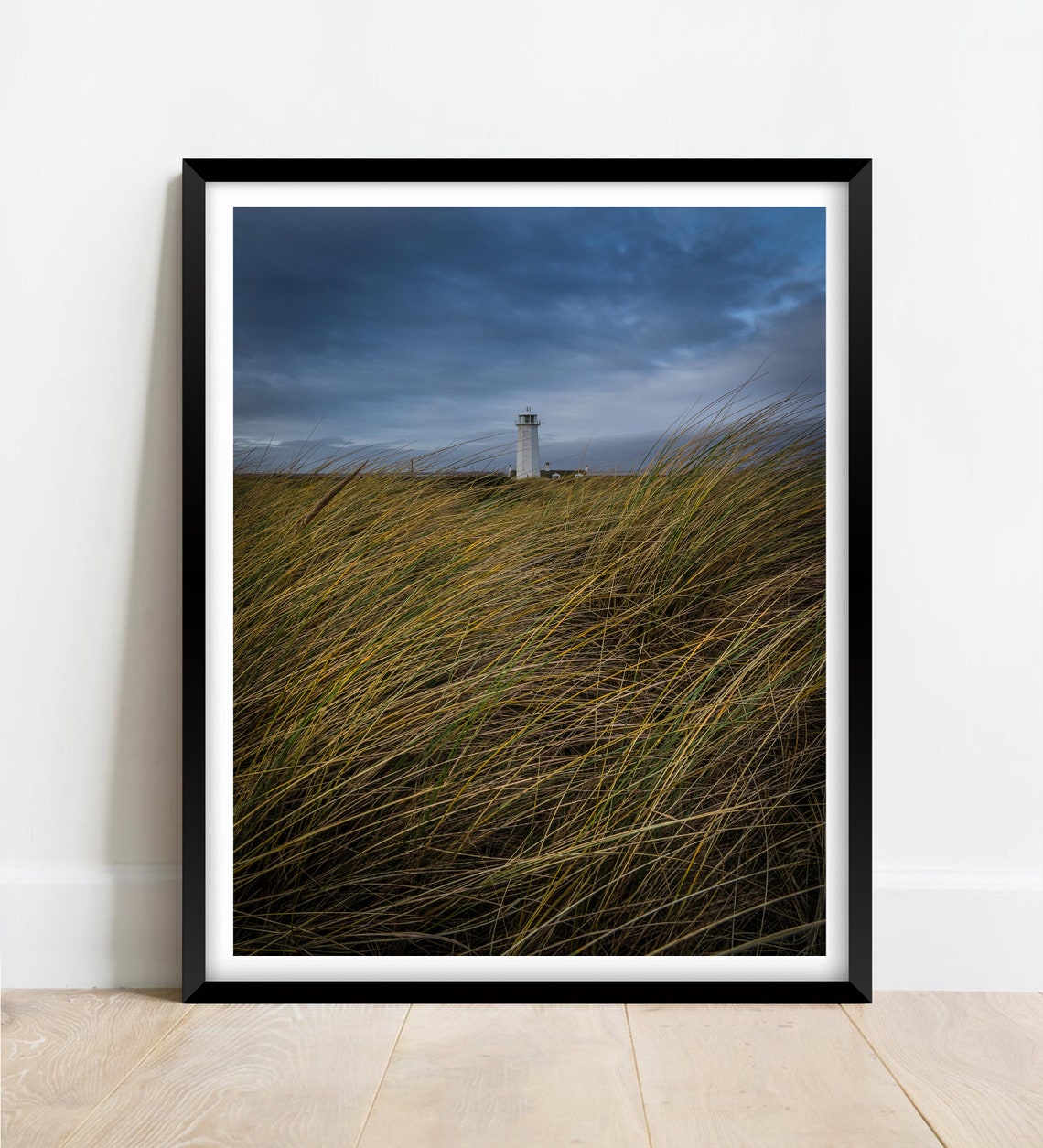 Walney Lighthouse Cumbria Stormy Dune Grass Coastal Mood Poster