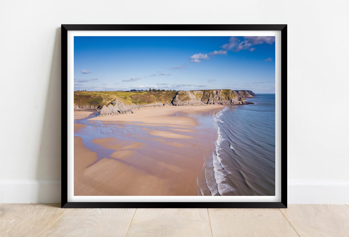 Three Cliffs Bay Gower Wales Aerial View Of Sandy Shores Poster