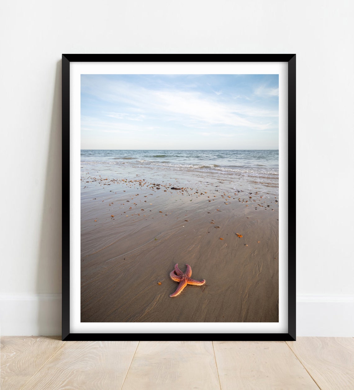 Starfish On Empty Beach Wet Sand Seaside Minimalist Coastal Poster