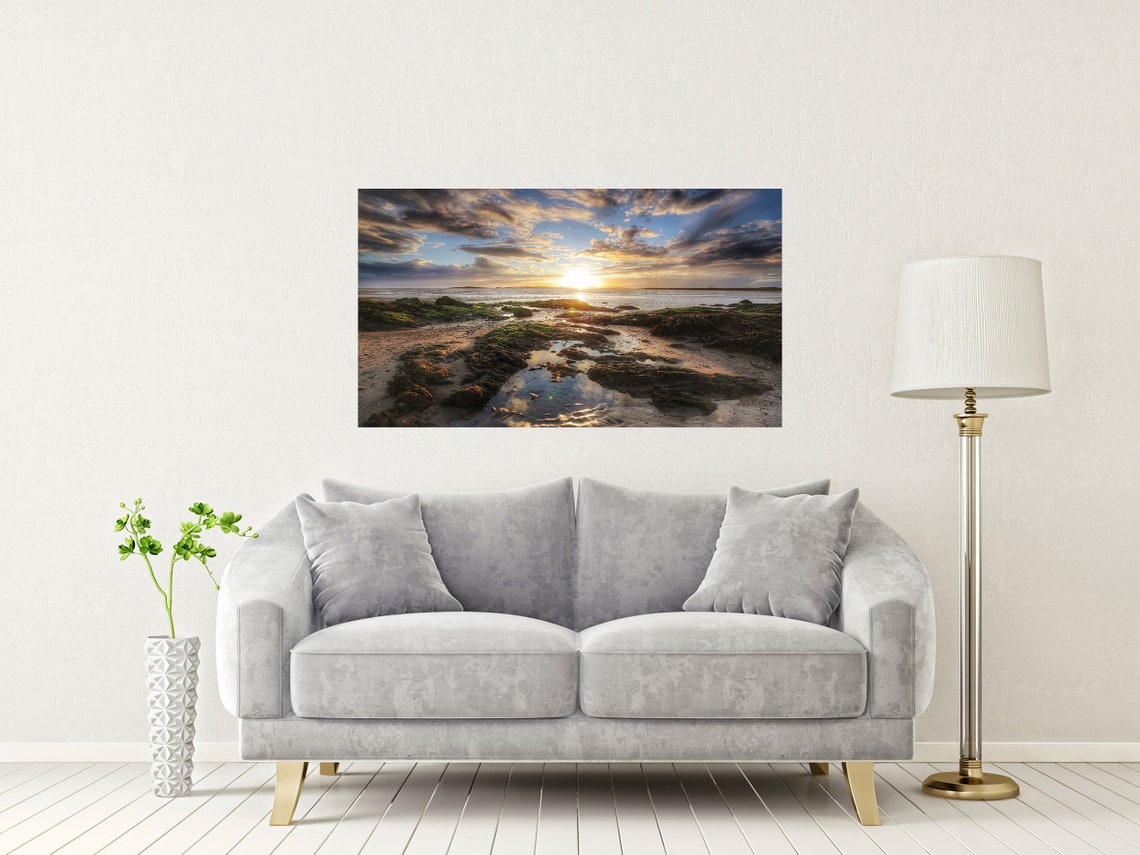 Rhosneigr Beach Anglesey Wales Golden Sunset Rocky Shore Poster - Image 2