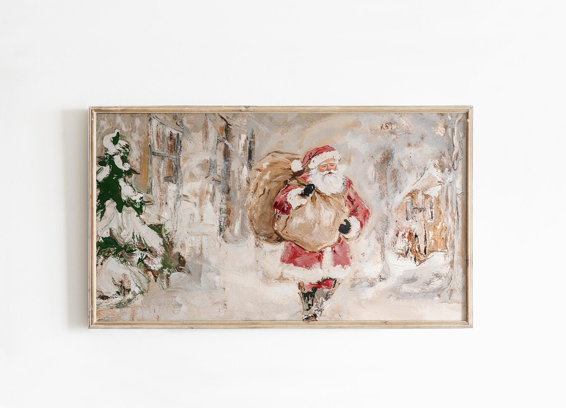 Santa Christmas Painting, Holiday Wall Art Print
